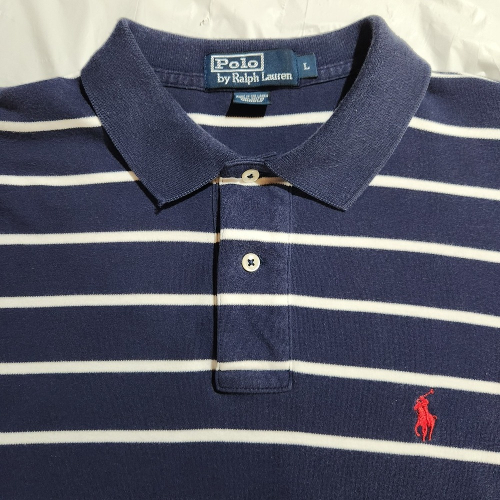 Polo Ralph Lauren Mens Short Sleeve Shirt Blue & White Striped Size Large